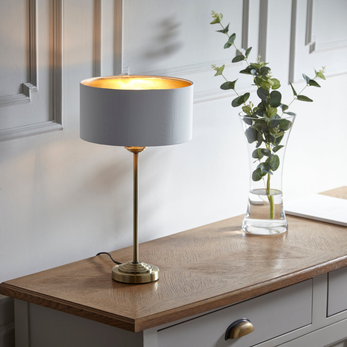 Endon Highclere Stem Table Lamp Antique Brass & White – from Amos Lighting + Home