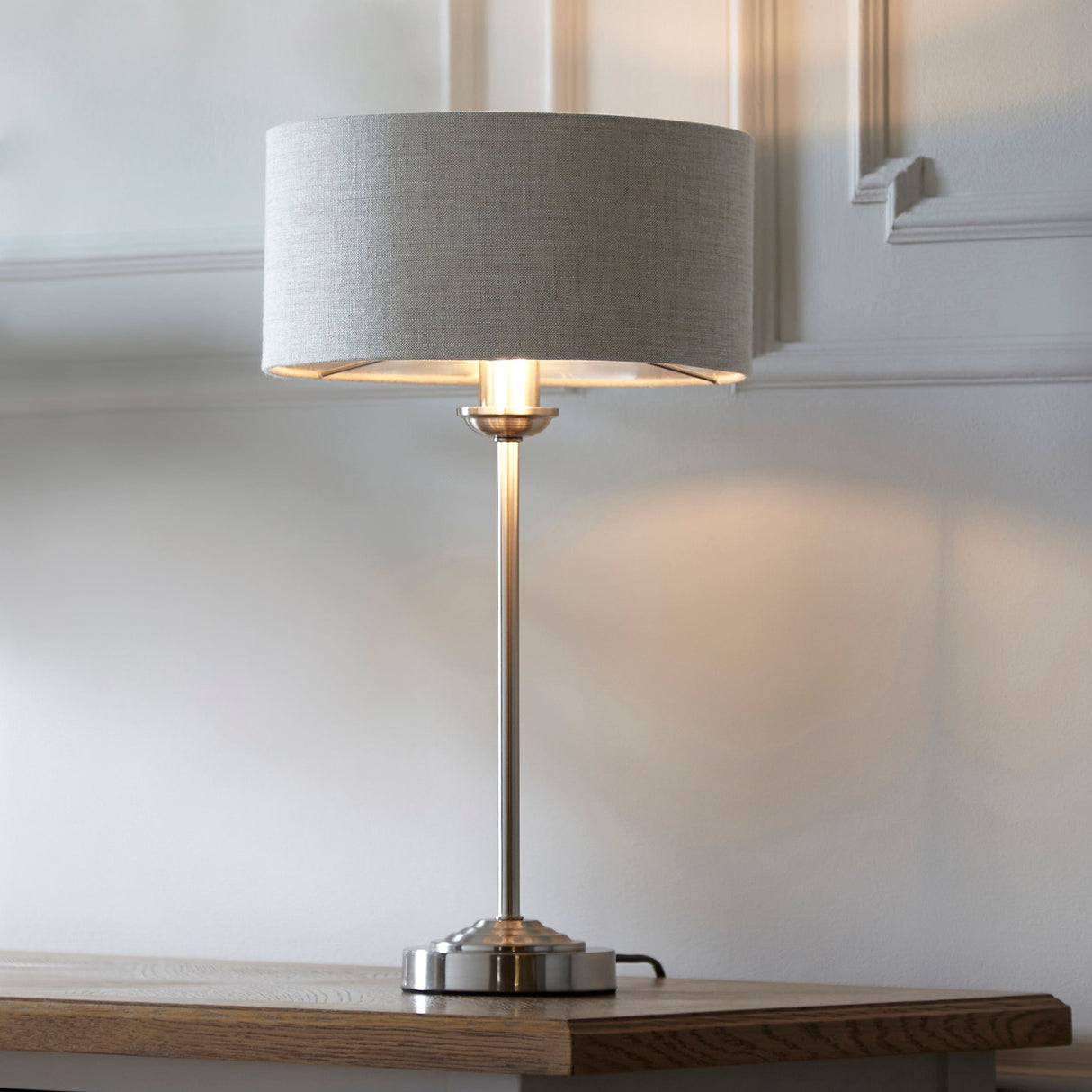 Endon Highclere Stem Table Lamp Brushed Chrome & Natural – from Amos Lighting + Home
