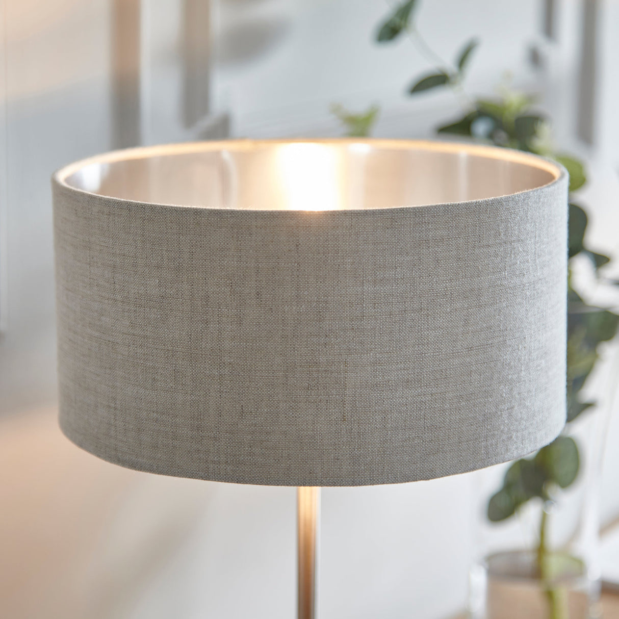 Endon Highclere Stem Table Lamp Brushed Chrome & Natural – from Amos Lighting + Home