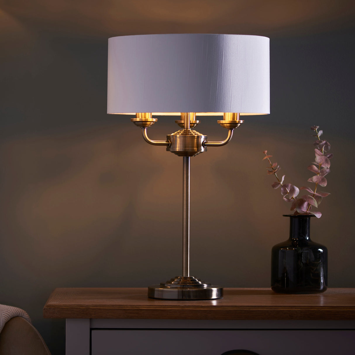 Endon Highclere Table Lamp Antique Brass & White – from Amos Lighting + Home