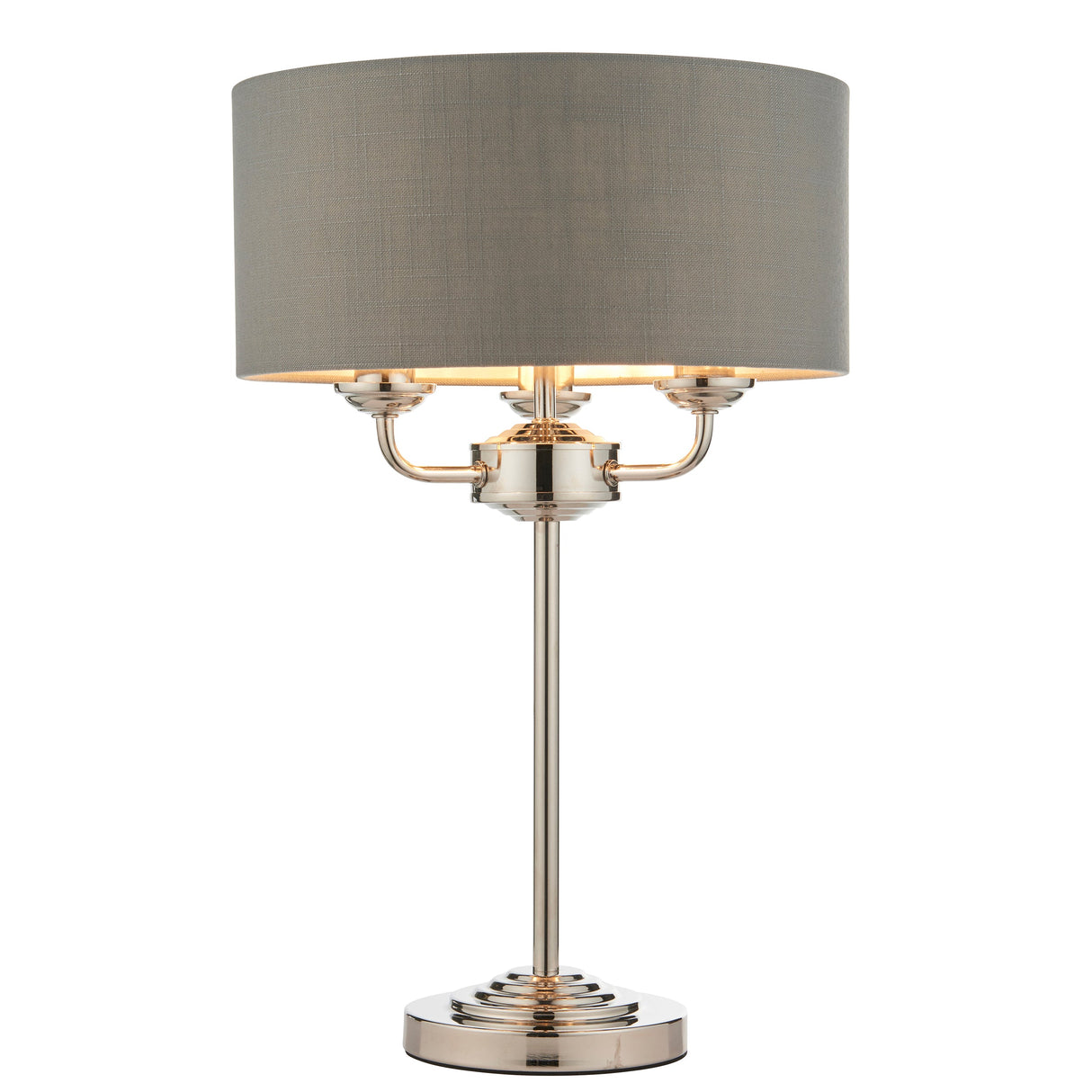 Endon Highclere Table Lamp Bright Nickel & Charcoal – from Amos Lighting + Home