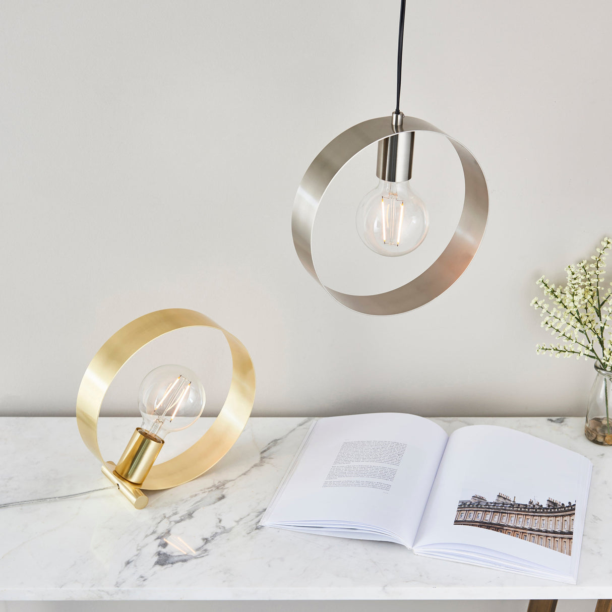 Amos Hoop Single Pendant Brushed Nickel – from Amos Lighting + Home