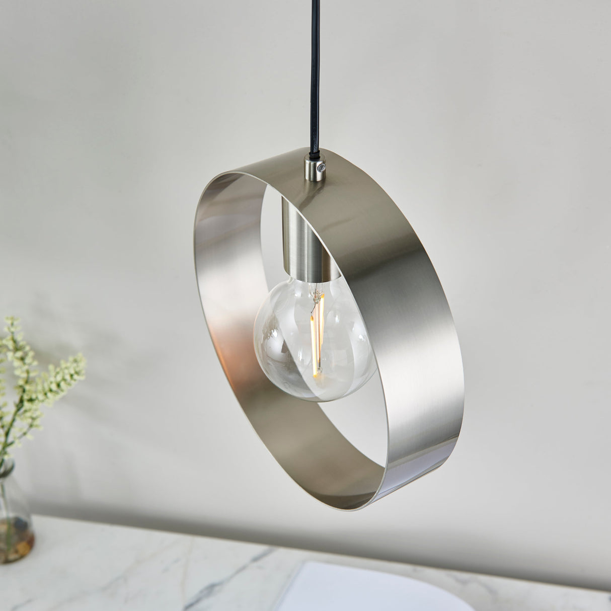 Amos Hoop Single Pendant Brushed Nickel – from Amos Lighting + Home