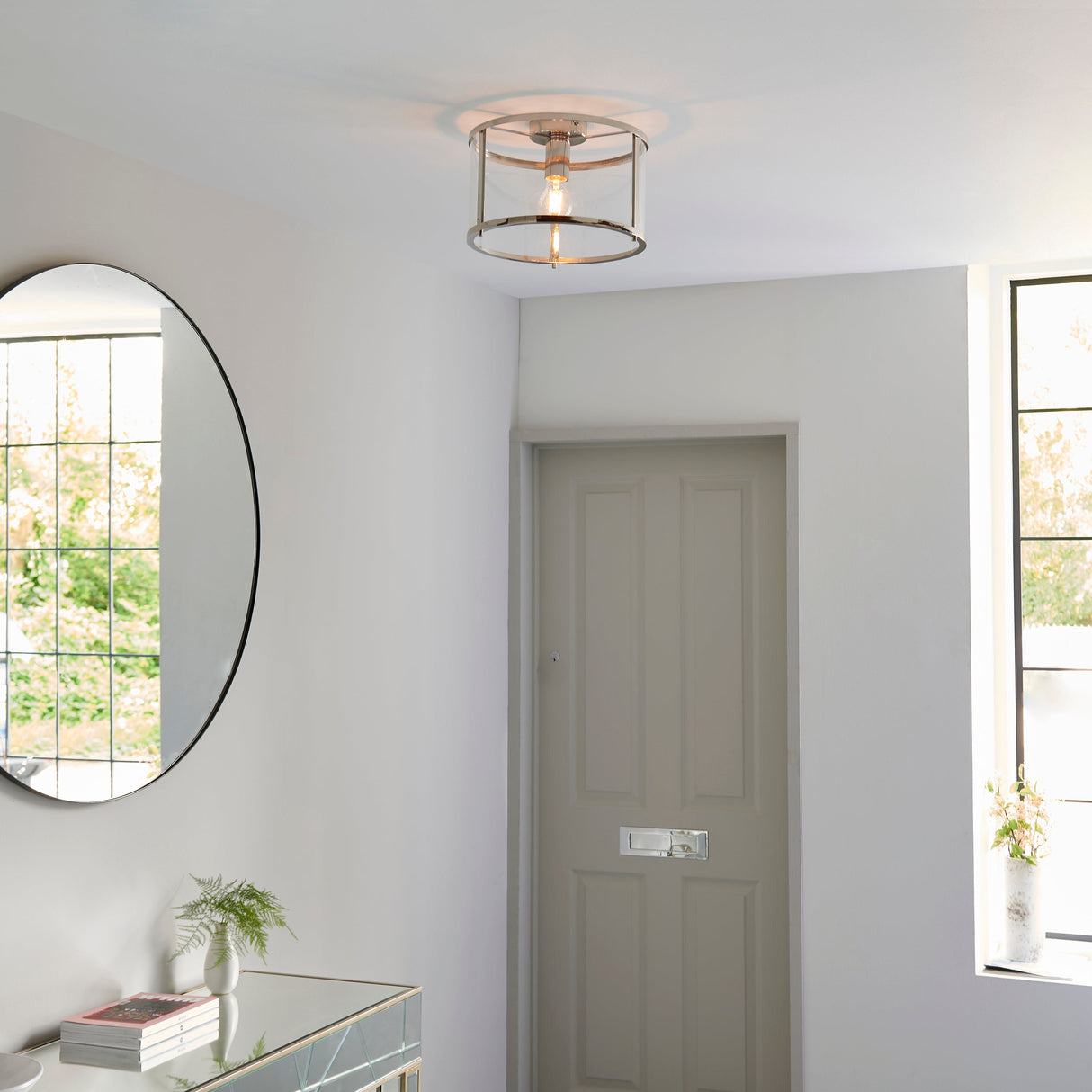 Amos Hopton Flush Ceiling Light Nickel – from Amos Lighting + Home