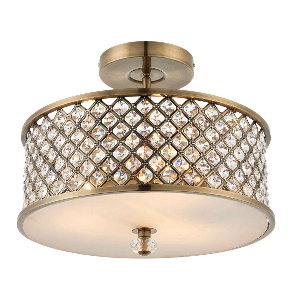 Endon Hudson 3lt Flush Ceiling Light Antique Brass – from Amos Lighting + Home