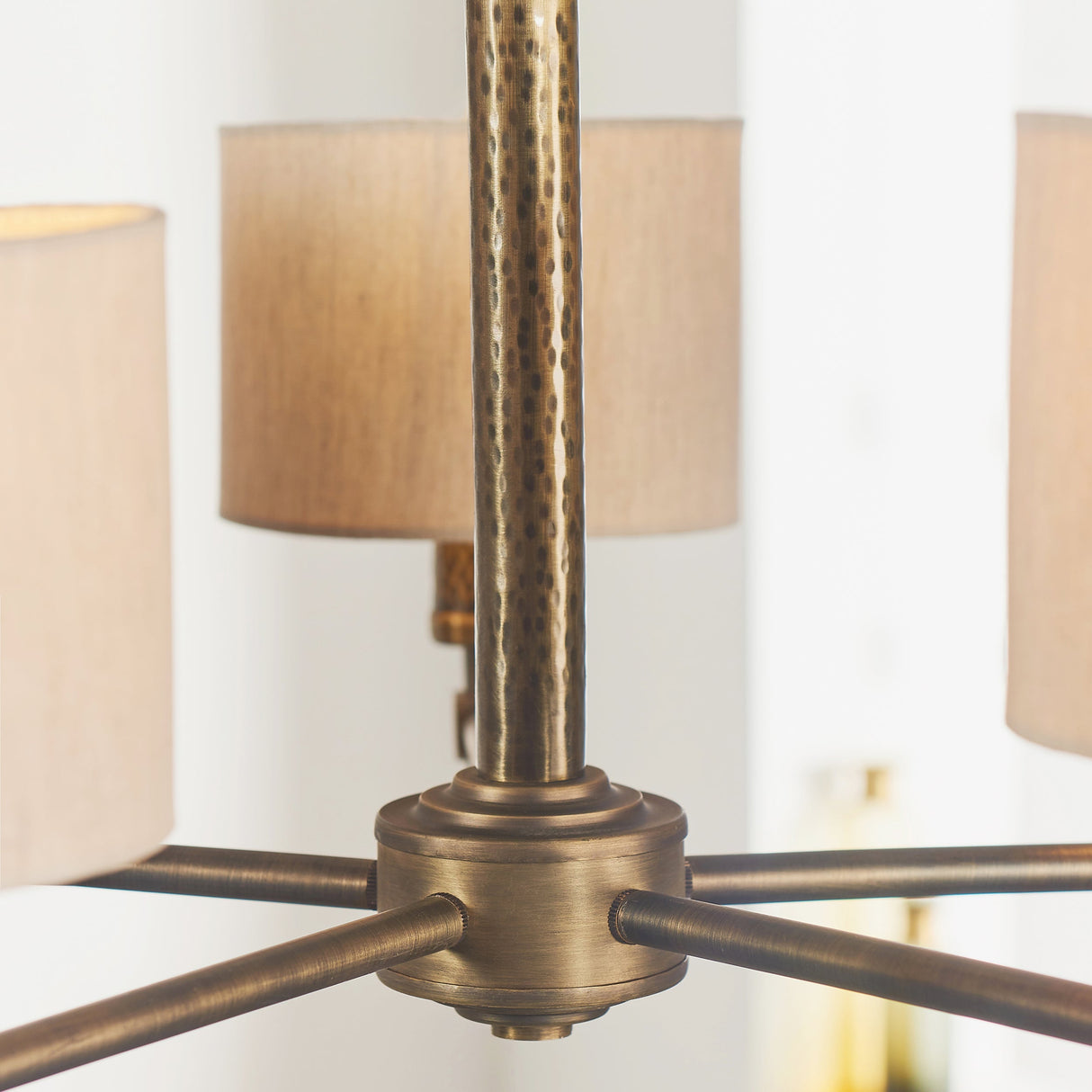 Endon Indara Pendant Hammered Bronze & Linen Shades – from Amos Lighting + Home
