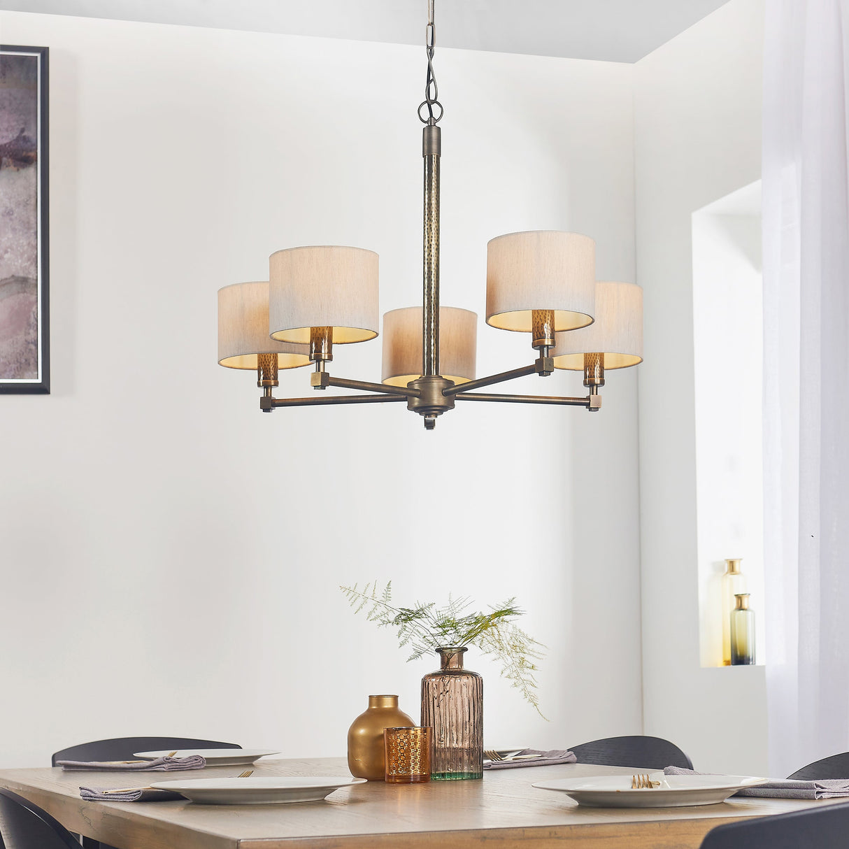 Endon Indara Pendant Hammered Bronze & Linen Shades – from Amos Lighting + Home