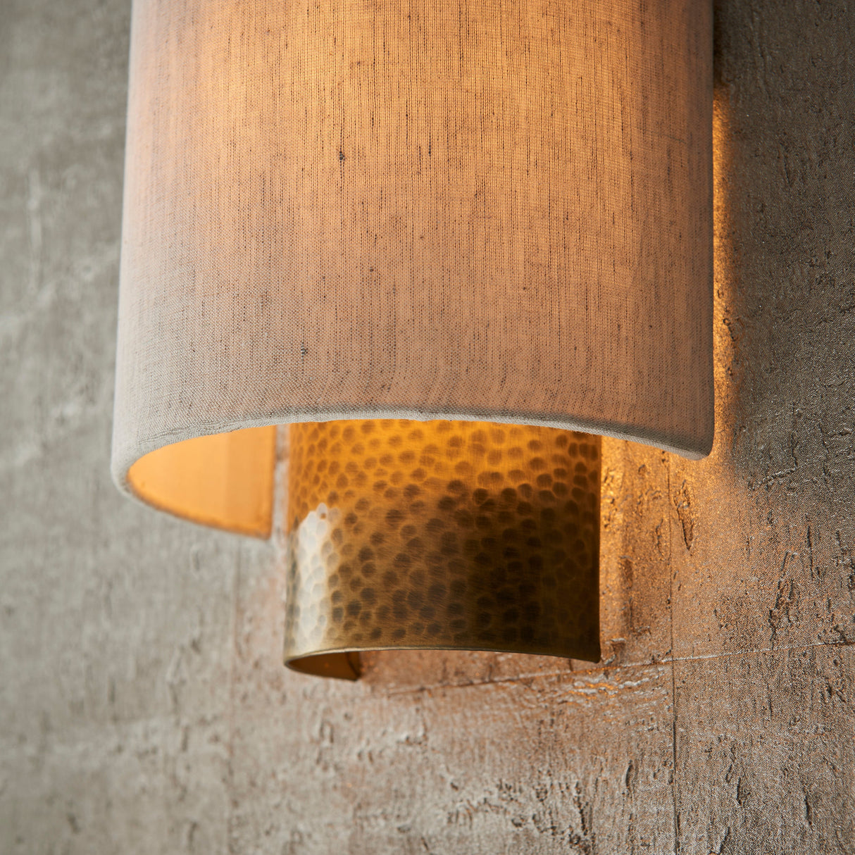 Endon Indara Wall Light Hammered Bronze & Linen Shade – from Amos Lighting + Home