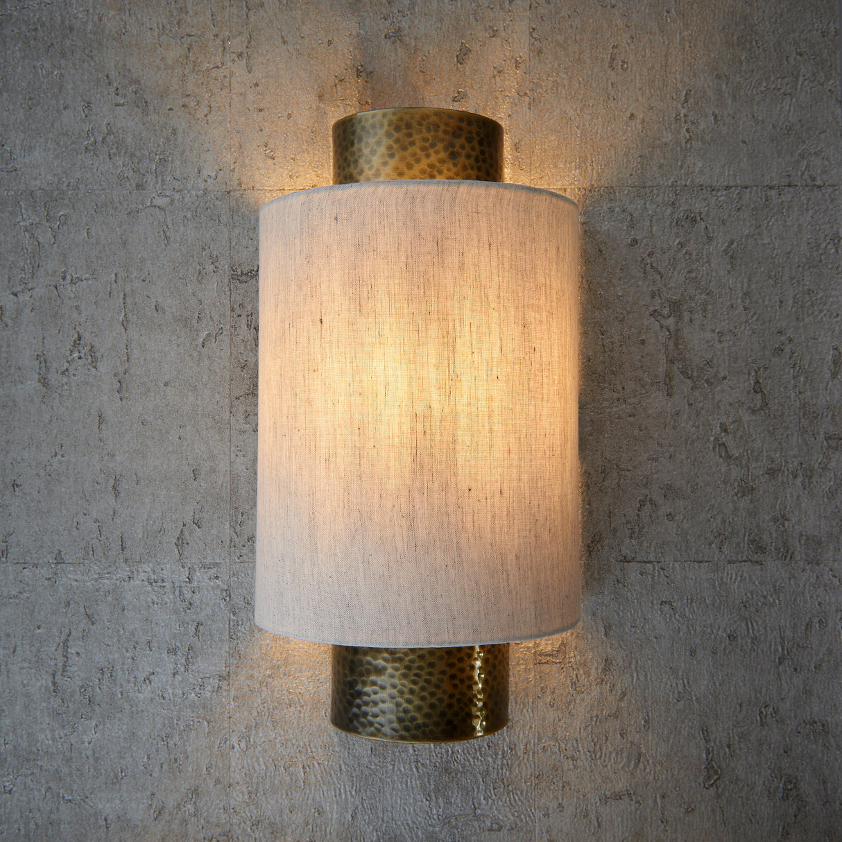 Endon Indara Wall Light Hammered Bronze & Linen Shade – from Amos Lighting + Home
