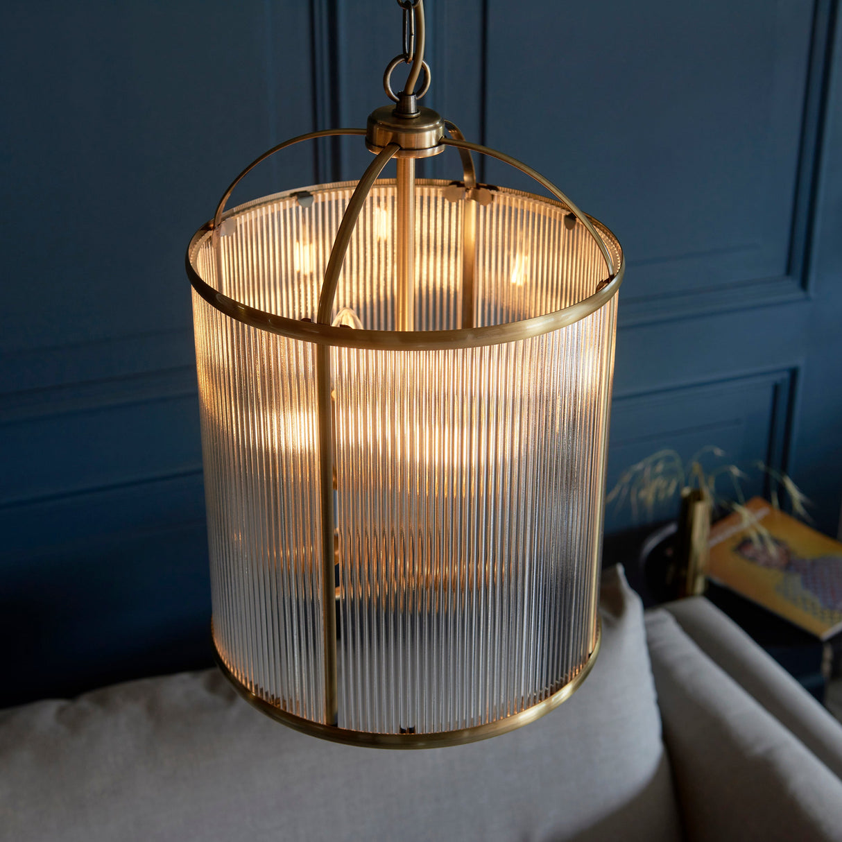 Amos Lambeth Ribbed 4lt Lantern Antique Brass – from Amos Lighting + Home