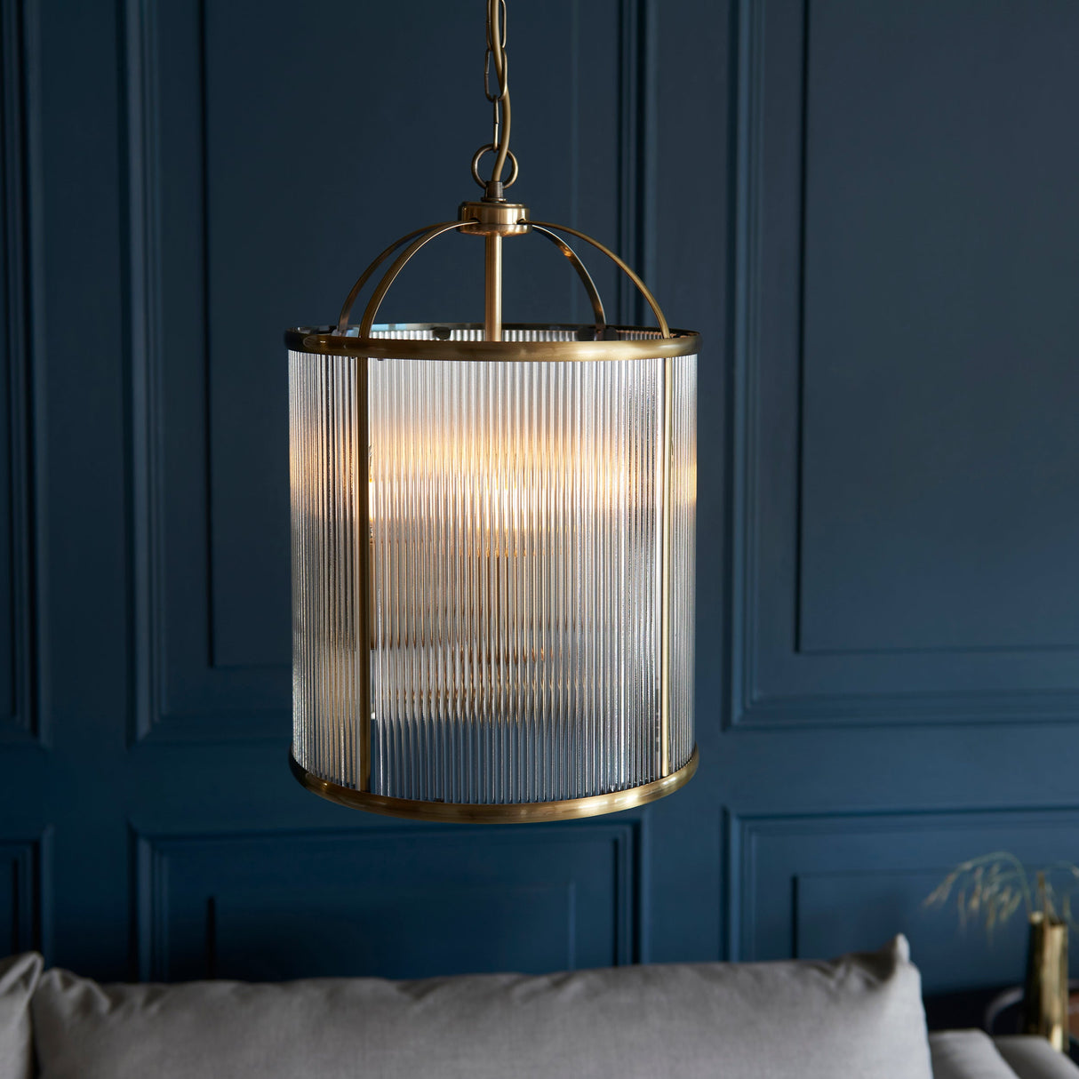 Amos Lambeth Ribbed 4lt Lantern Antique Brass – from Amos Lighting + Home