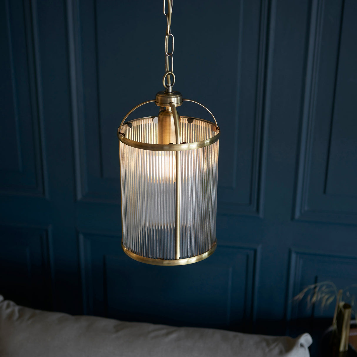 Amos Lambeth Ribbed Single Lantern Antique Brass – from Amos Lighting + Home