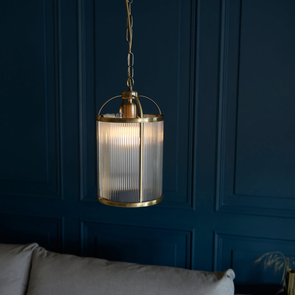 Amos Lambeth Ribbed Single Lantern Antique Brass – from Amos Lighting + Home