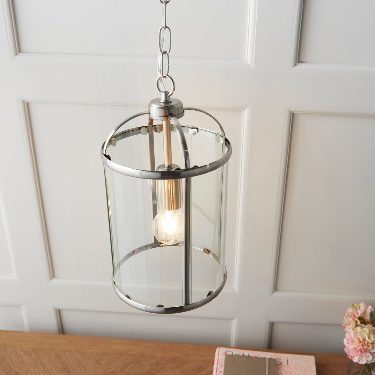 Amos Lambeth Single Lantern Satin Nickel – from Amos Lighting + Home