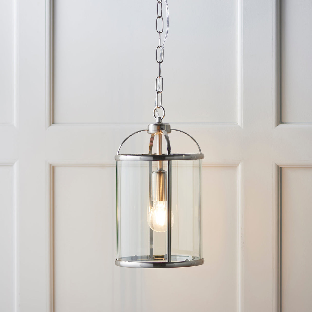 Amos Lambeth Single Lantern Satin Nickel – from Amos Lighting + Home