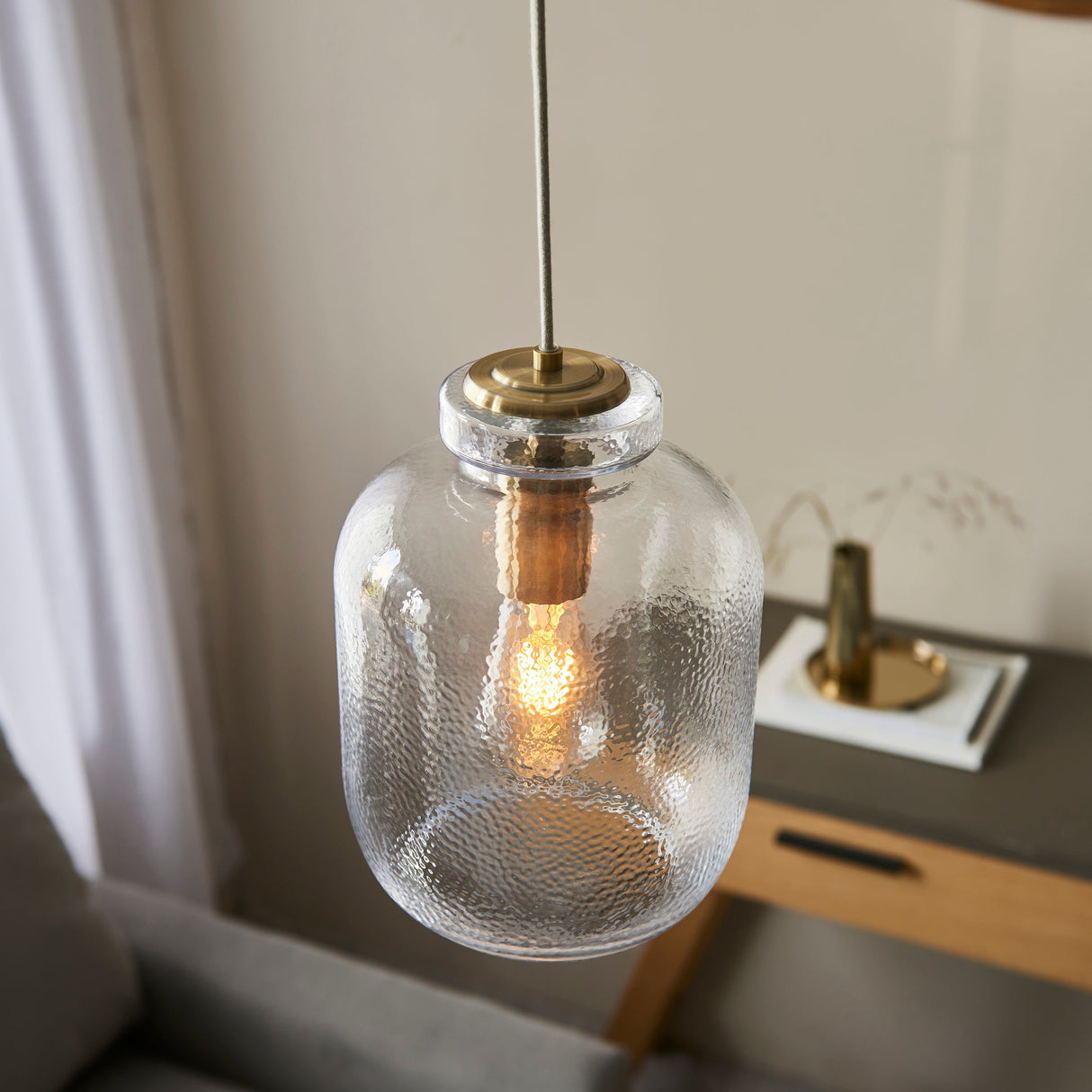 Amos Lyra Pendant Clear Textured Glass – from Amos Lighting + Home