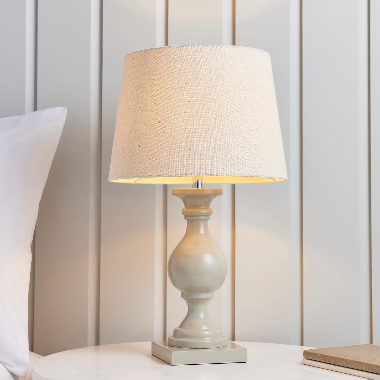 Amos Marsham Wooden Table Lamp Taupe – from Amos Lighting + Home