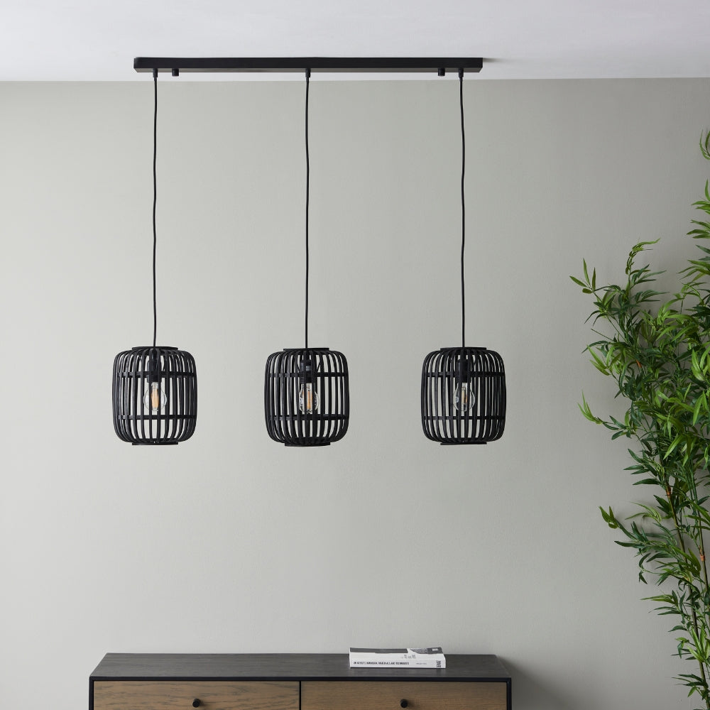 Amos Perranwell Bamboo 3 Light Pendant Bar Black – from Amos Lighting + Home