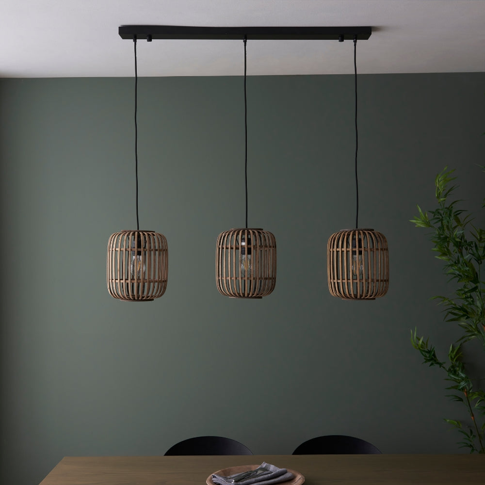 Amos Perranwell Bamboo 3 Light Pendant Bar Natural – from Amos Lighting + Home