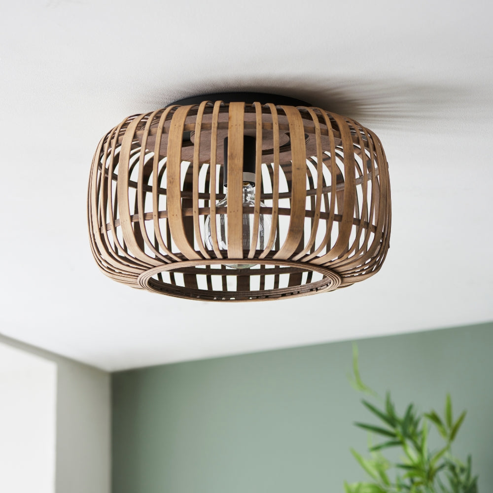 Amos Perranwell Bamboo Flush Ceiling Light Natural – from Amos Lighting + Home