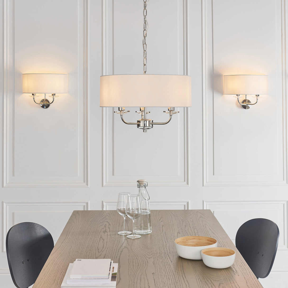 Amos Nixon 3lt Pendant Bright Nickel – from Amos Lighting + Home