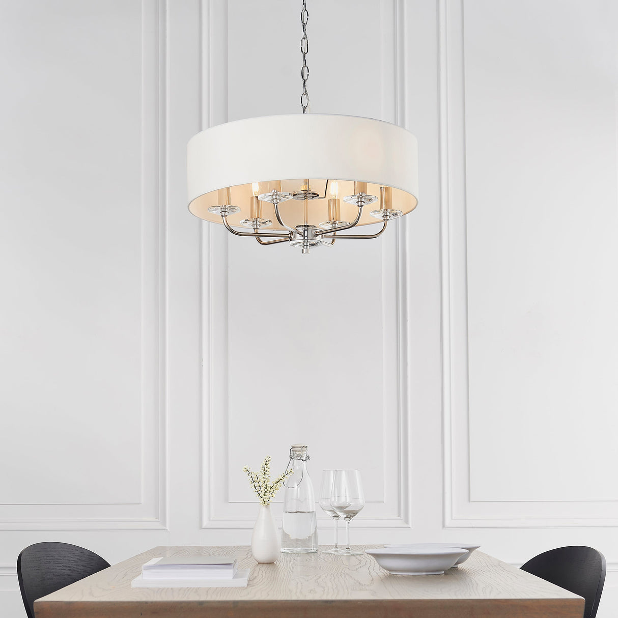 Amos Nixon 6lt Pendant Bright Nickel – from Amos Lighting + Home