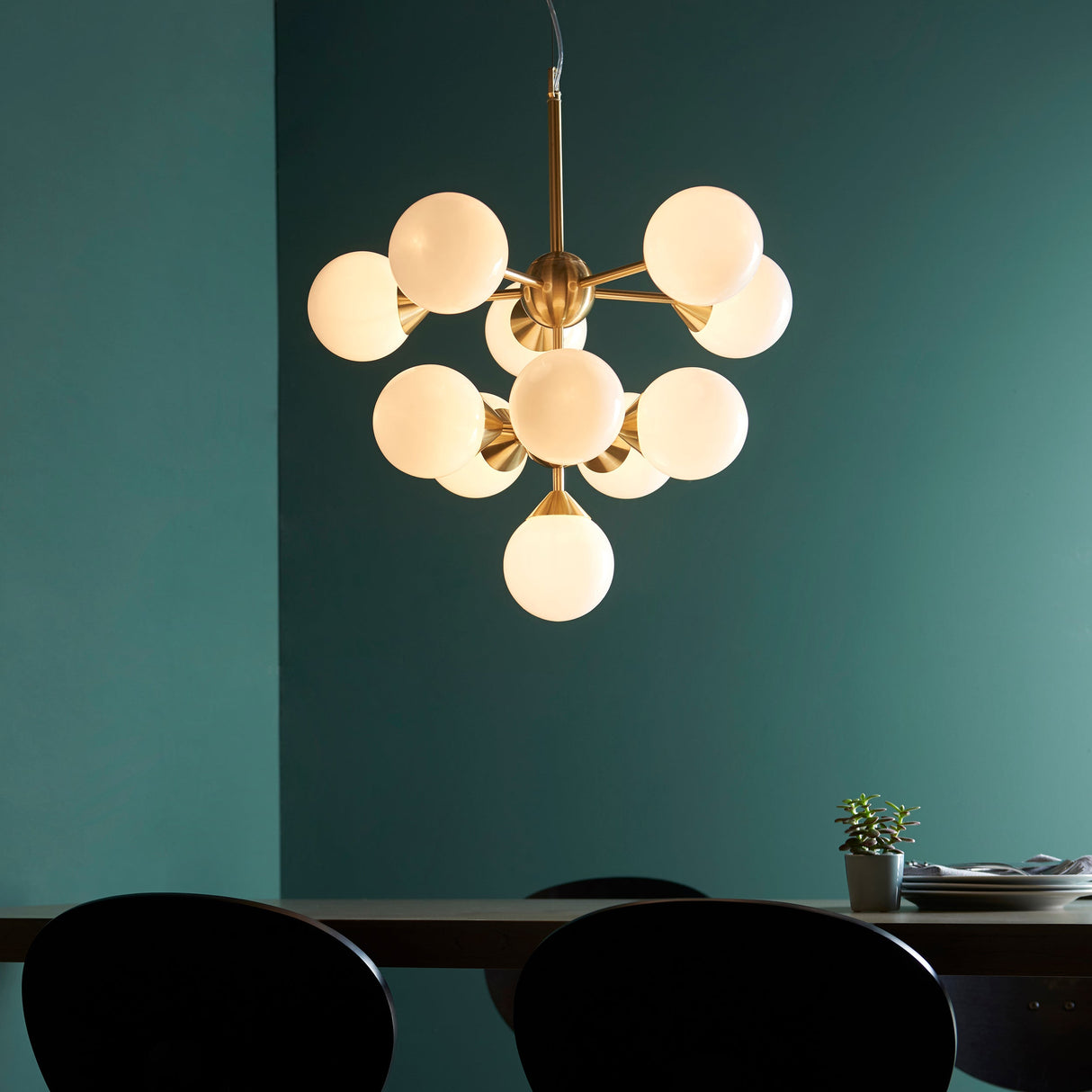 Amos Oscar 11 Light Modern Chandelier Satin Brass – from Amos Lighting + Home