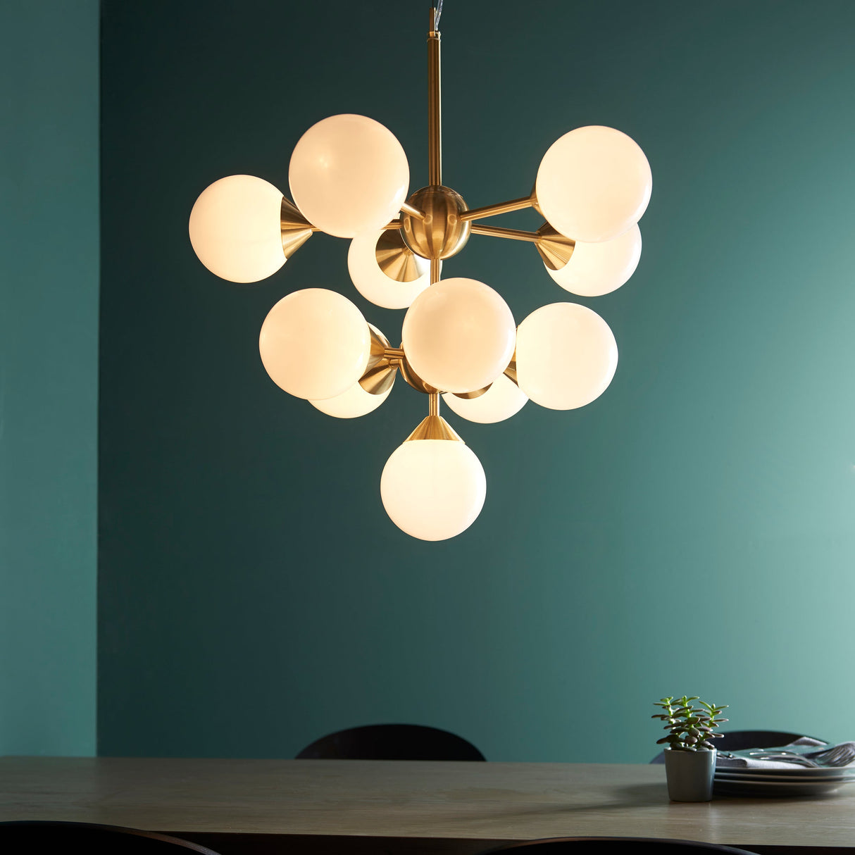 Amos Oscar 11 Light Modern Chandelier Satin Brass – from Amos Lighting + Home