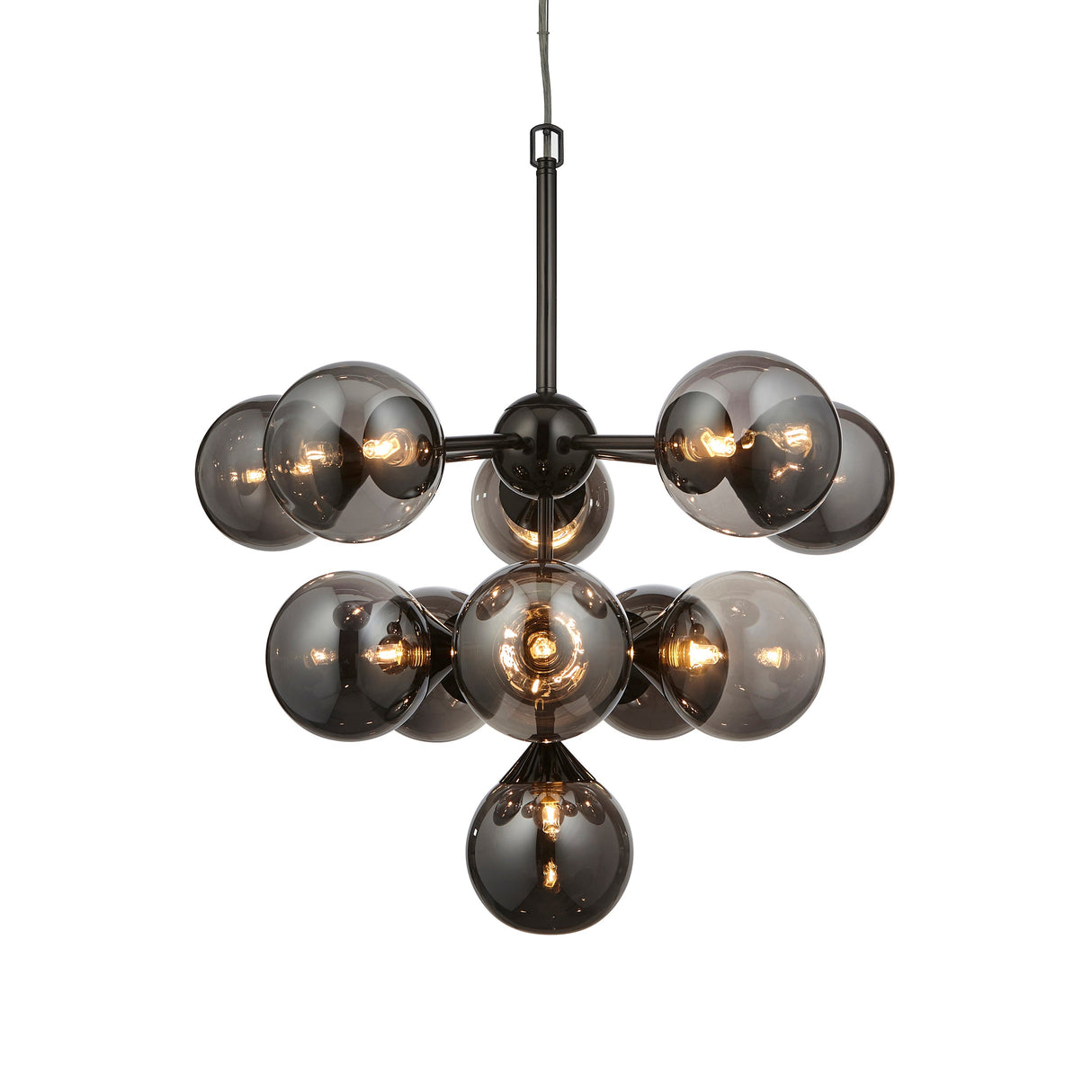 Amos Oscar 11lt Modern Chandelier Black Chrome & Smoked Glass – from Amos Lighting + Home