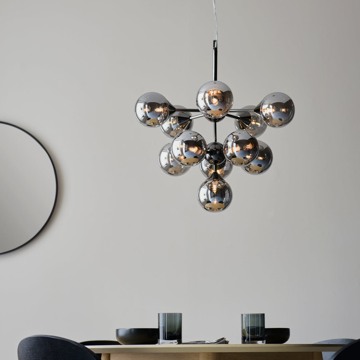 Amos Oscar 11lt Modern Chandelier Black Chrome & Smoked Glass – from Amos Lighting + Home