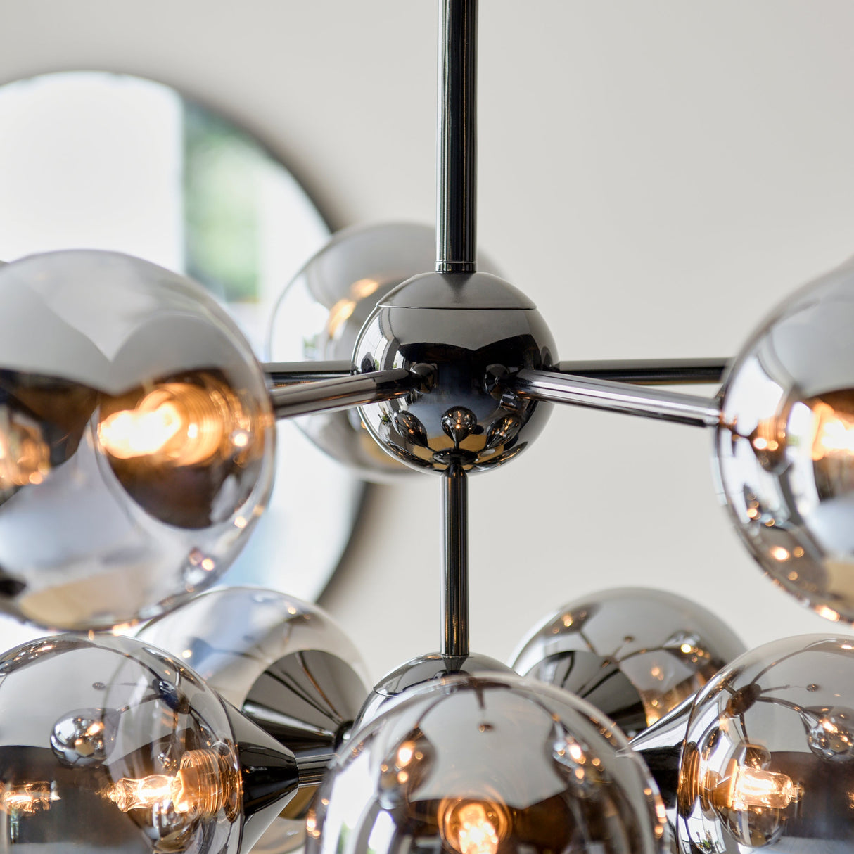 Amos Oscar 11lt Modern Chandelier Black Chrome & Smoked Glass – from Amos Lighting + Home