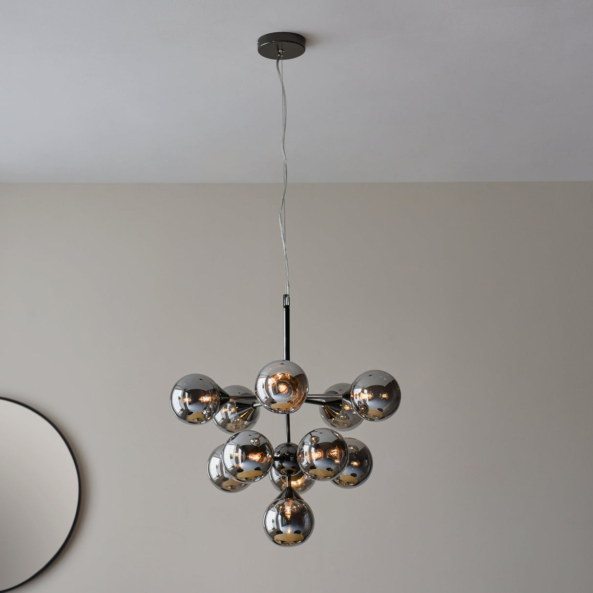 Amos Oscar 11lt Modern Chandelier Black Chrome & Smoked Glass – from Amos Lighting + Home