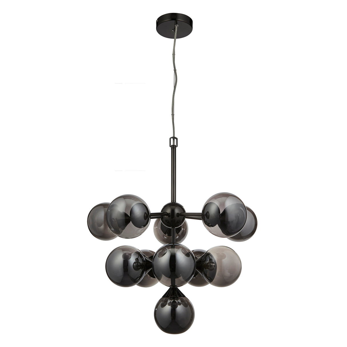 Amos Oscar 11lt Modern Chandelier Black Chrome & Smoked Glass – from Amos Lighting + Home
