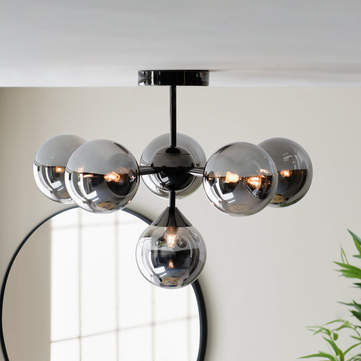 Amos Oscar 6lt Semi Flush Black chrome & Smoked Glass – from Amos Lighting + Home