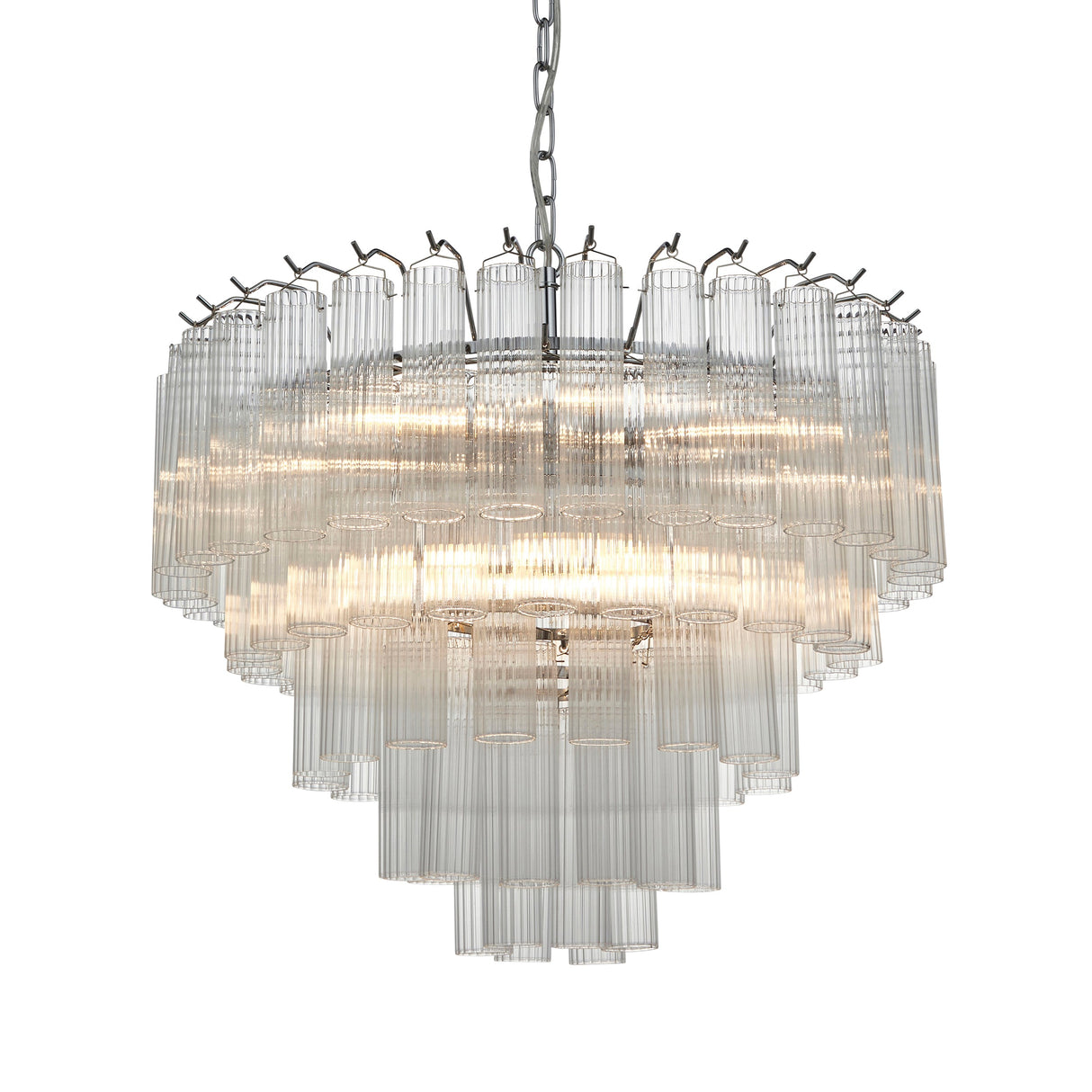 Amos Toulouse Chandelier Bright Nickel & Ribbed Glass – from Amos Lighting + Home