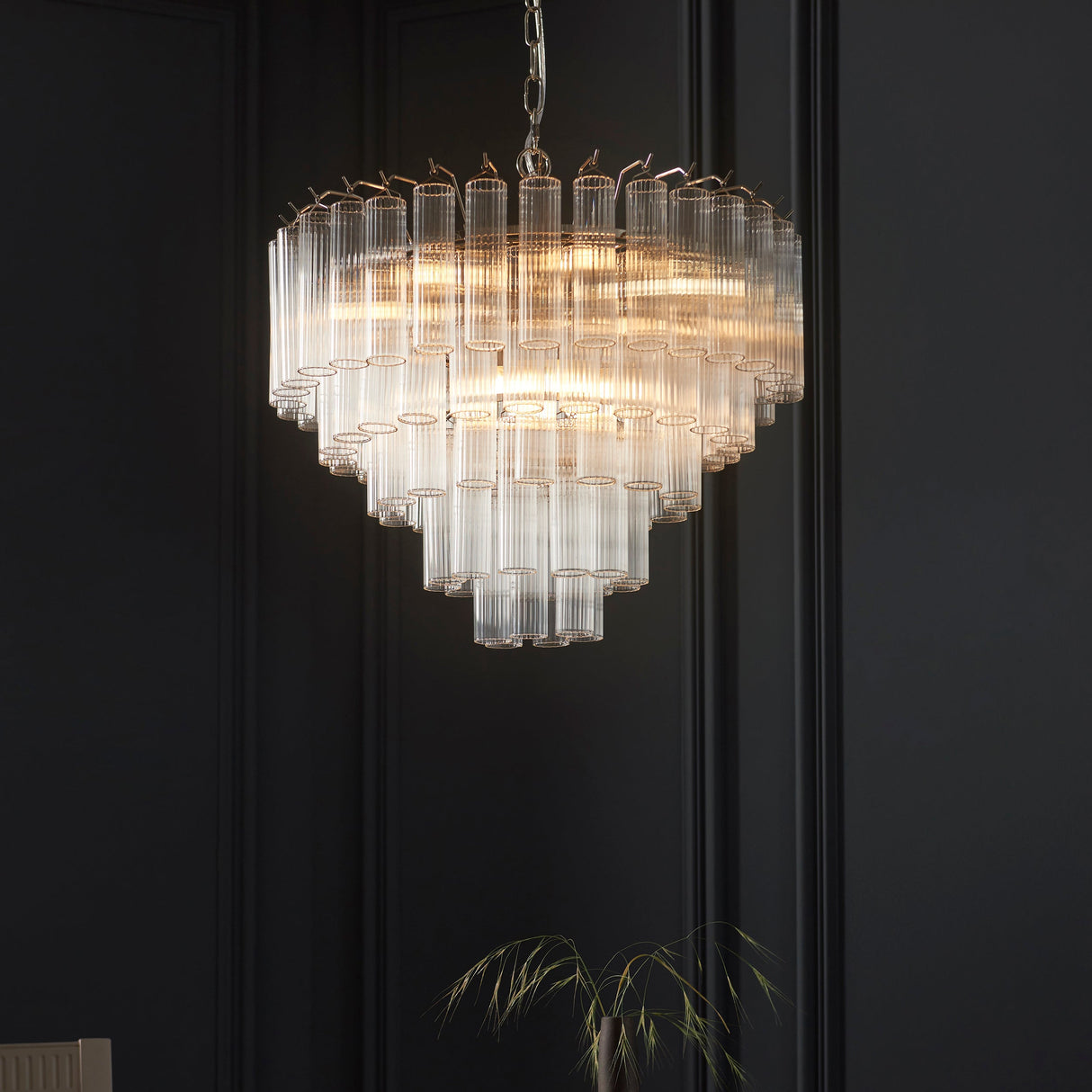 Amos Toulouse Chandelier Bright Nickel & Ribbed Glass – from Amos Lighting + Home