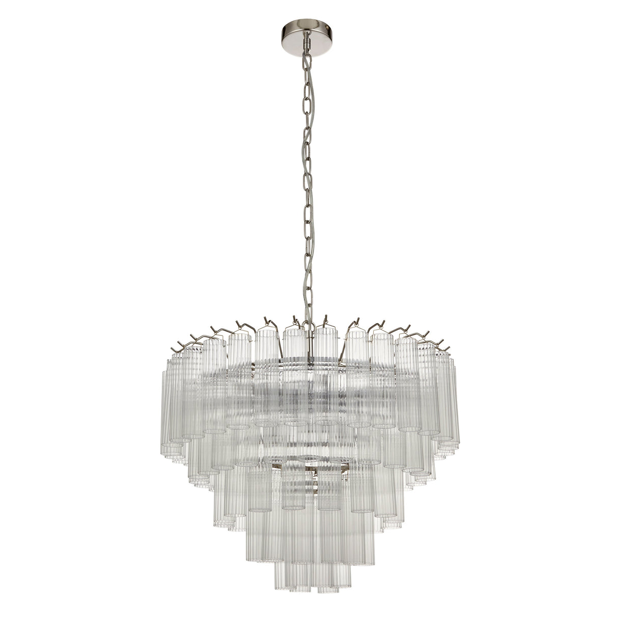 Amos Toulouse Chandelier Bright Nickel & Ribbed Glass – from Amos Lighting + Home
