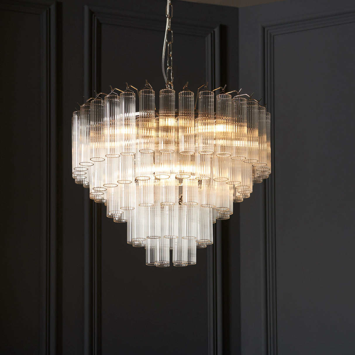 Amos Toulouse Chandelier Bright Nickel & Ribbed Glass – from Amos Lighting + Home