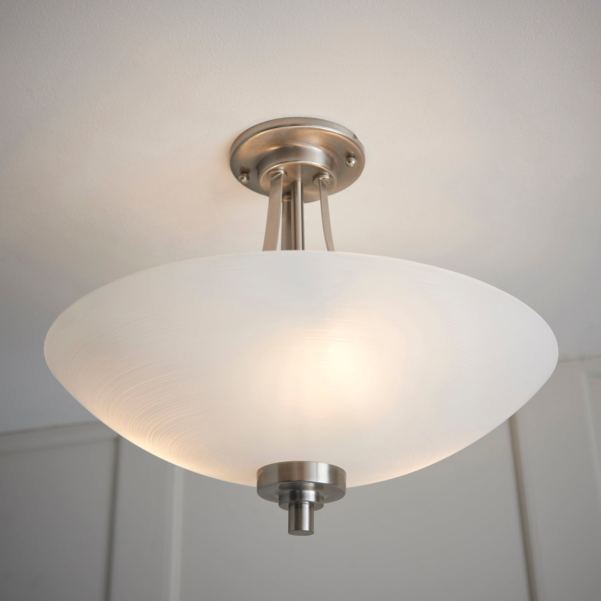 Endon Welles 3lt Flush Ceiling Light Satin Chrome – from Amos Lighting + Home