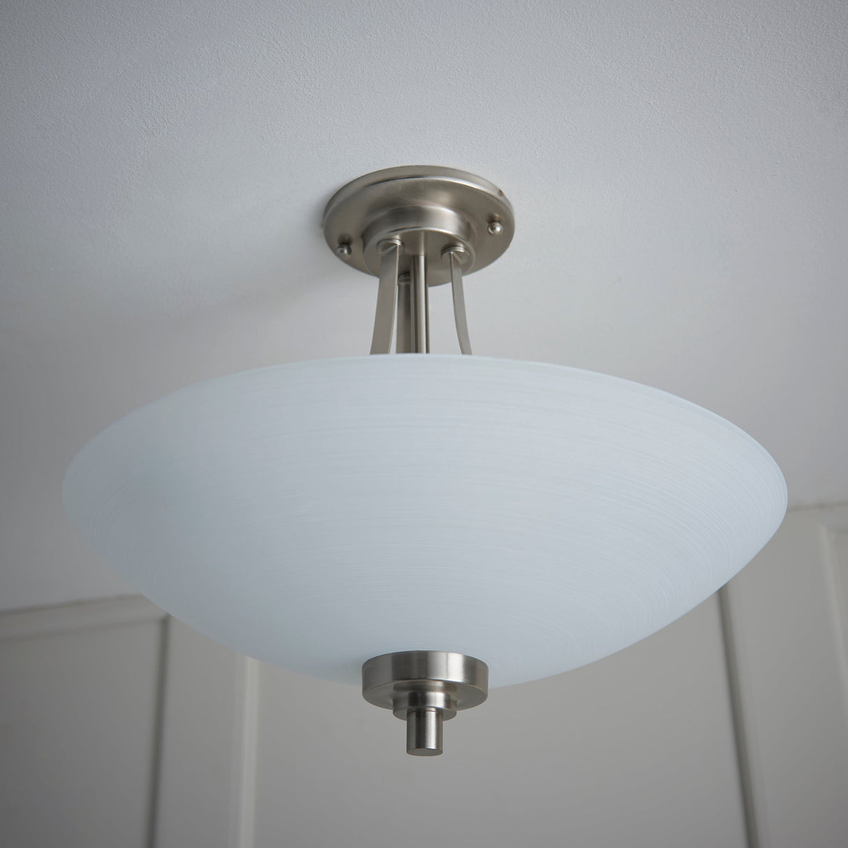 Endon Welles 3lt Flush Ceiling Light Satin Chrome – from Amos Lighting + Home