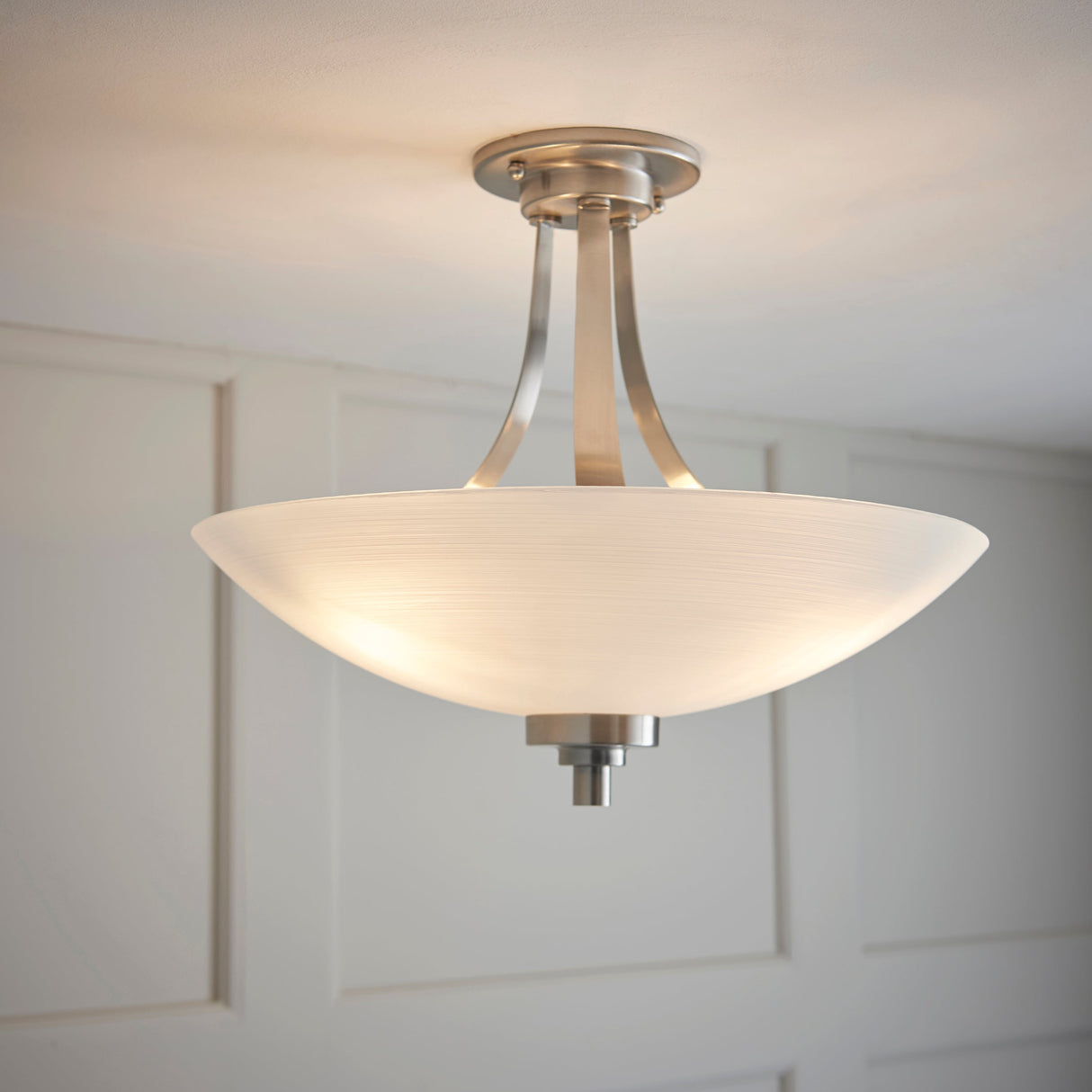 Endon Welles 3lt Flush Ceiling Light Satin Chrome – from Amos Lighting + Home