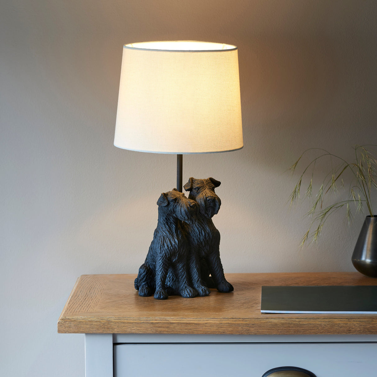 Amos Westie Table Lamp Matt Black & Linen Shade – from Amos Lighting + Home