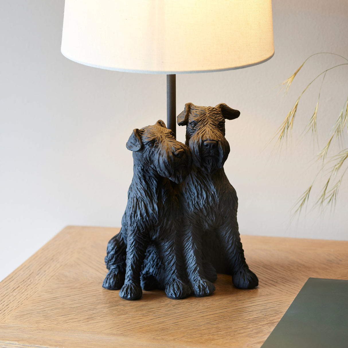 Amos Westie Table Lamp Matt Black & Linen Shade – from Amos Lighting + Home