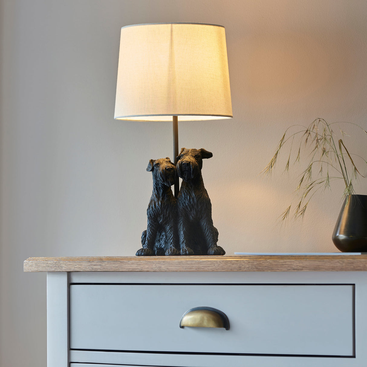 Amos Westie Table Lamp Matt Black & Linen Shade – from Amos Lighting + Home