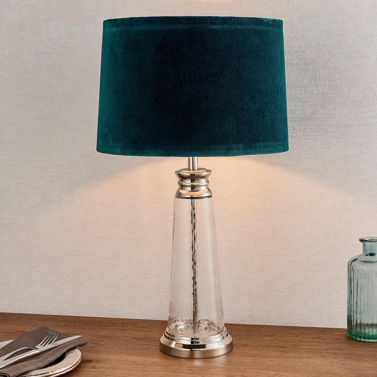 Endon Winslet Table Lamp Teal Velvet – from Amos Lighting + Home