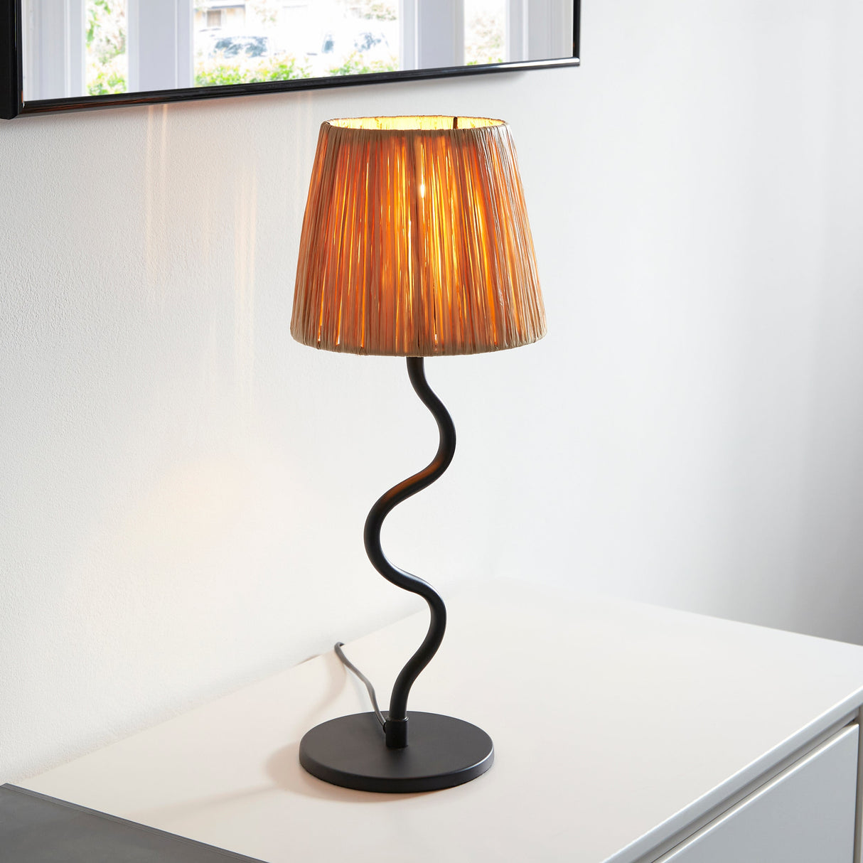 Endon Wriggle Table Lamp with Natural Raffia Shade – from Amos Lighting + Home