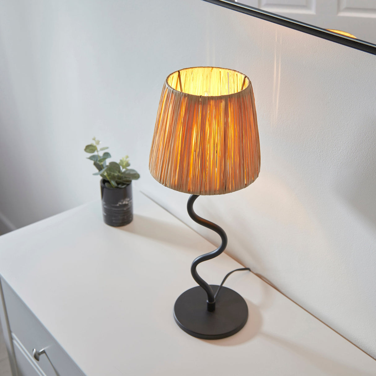Endon Wriggle Table Lamp with Natural Raffia Shade – from Amos Lighting + Home