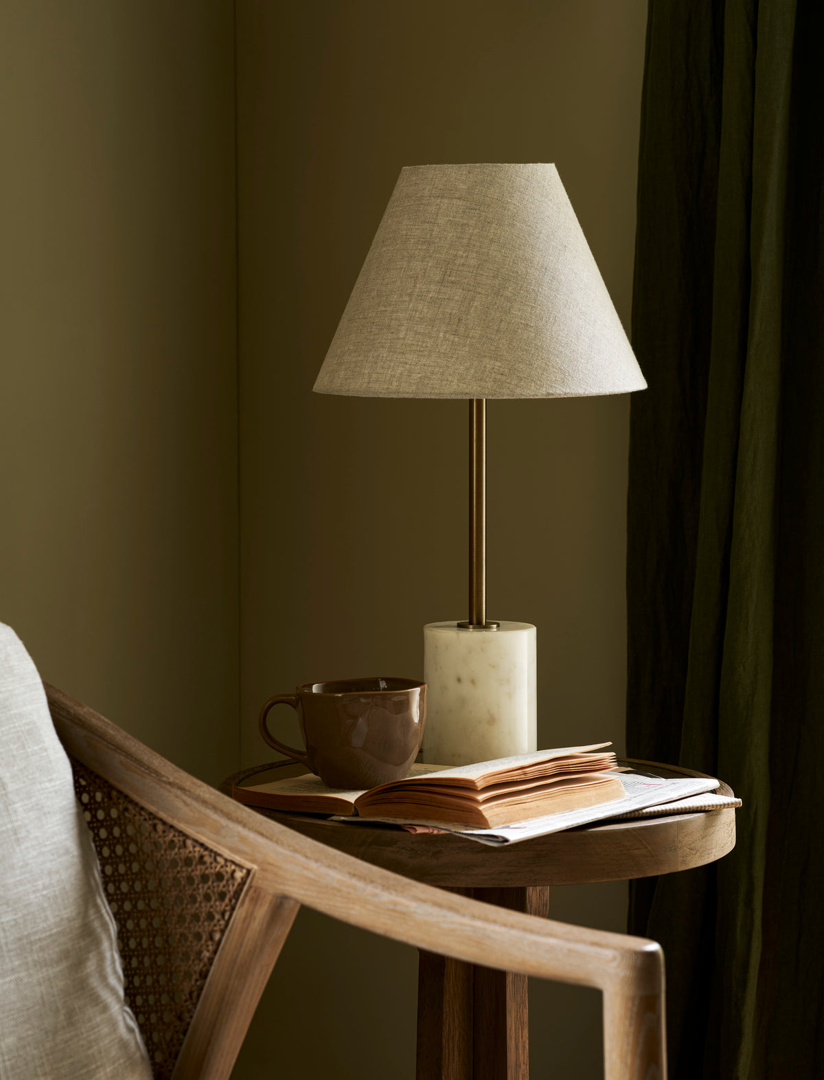 Garden Trading Winsley Table Lamp with Linen Shade, Marble & Antique Brass