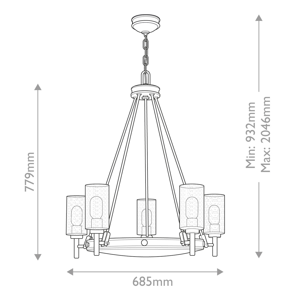 Hinkley Collier 5 lt Chandelier with clear Seeded glass on arms and off-white centre glass