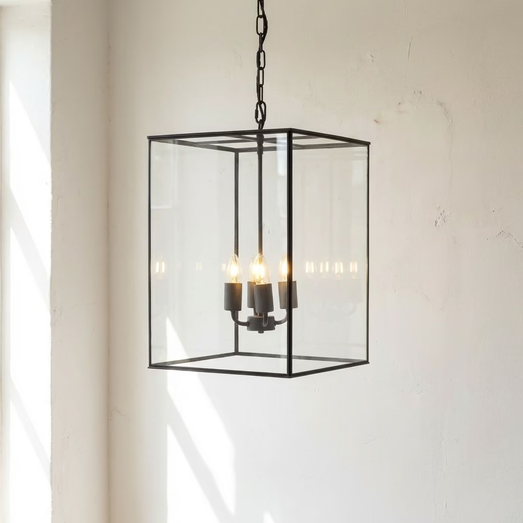 Soho Lighting London Lantern Pendant Light Crossbar Medium Matt Black Brass